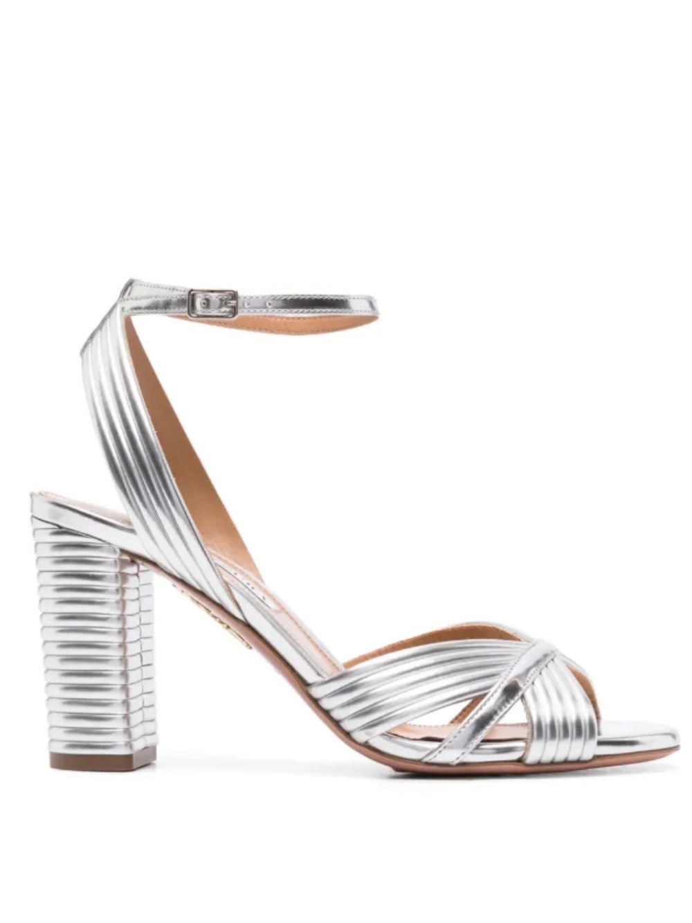 New Aquazzura Very Sundance Silver Leather 85mm 3.5" Sandals Size 38 US 7